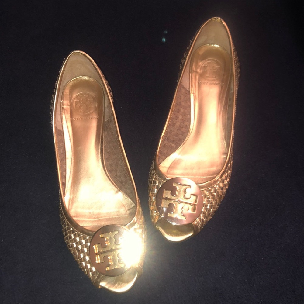 Tory Burch gold flats